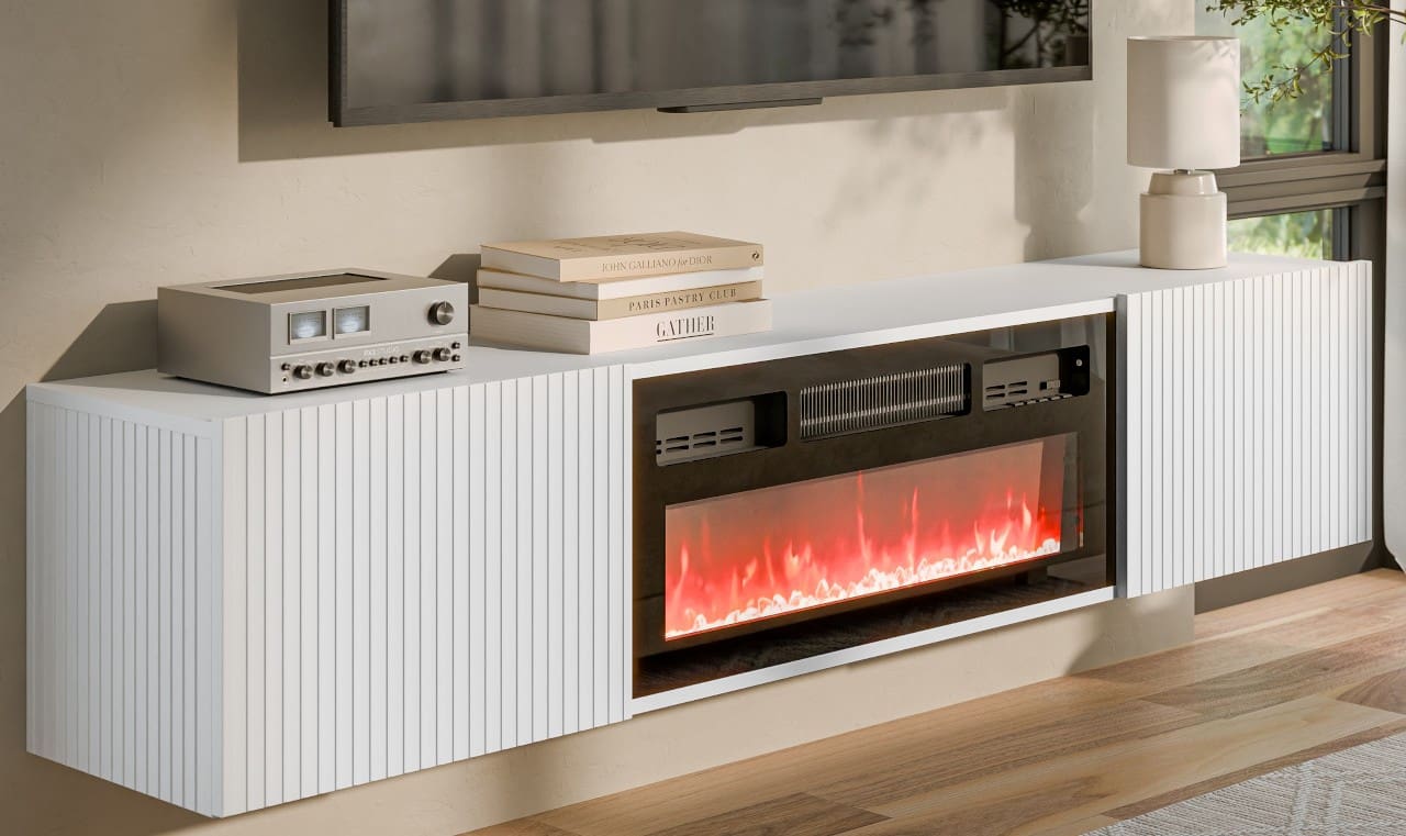 Elektrický krb v tv stolku jako alternativa klasického krbu