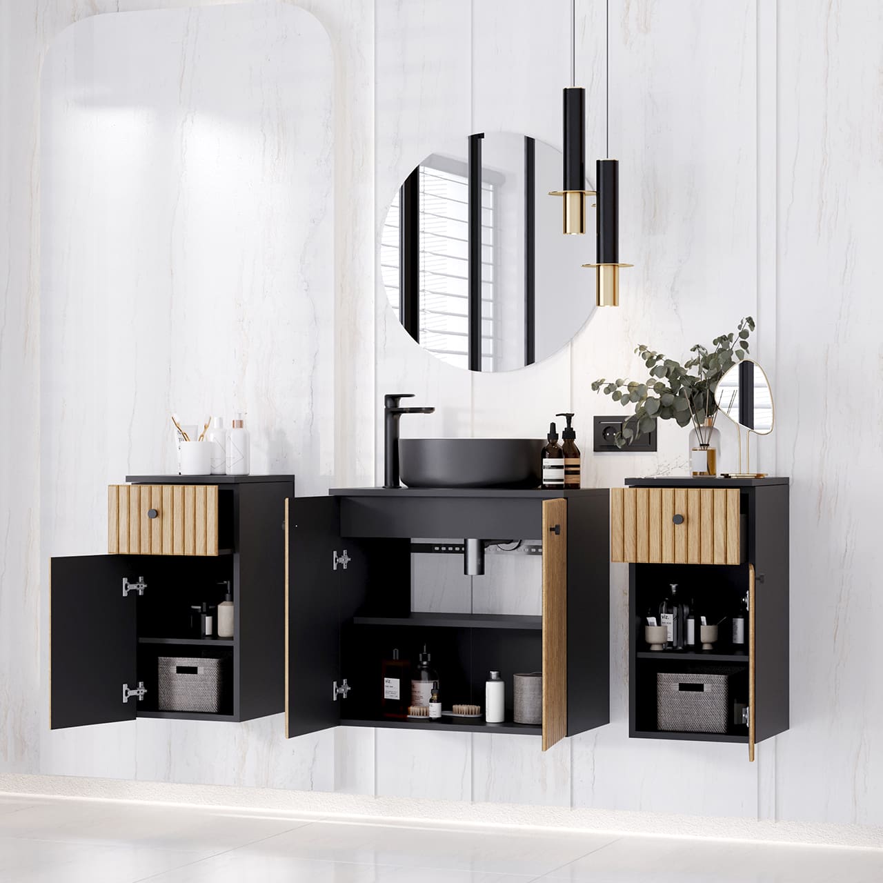 Koupelnová sestava ASTO MAX černá / dub - Obrázek 3