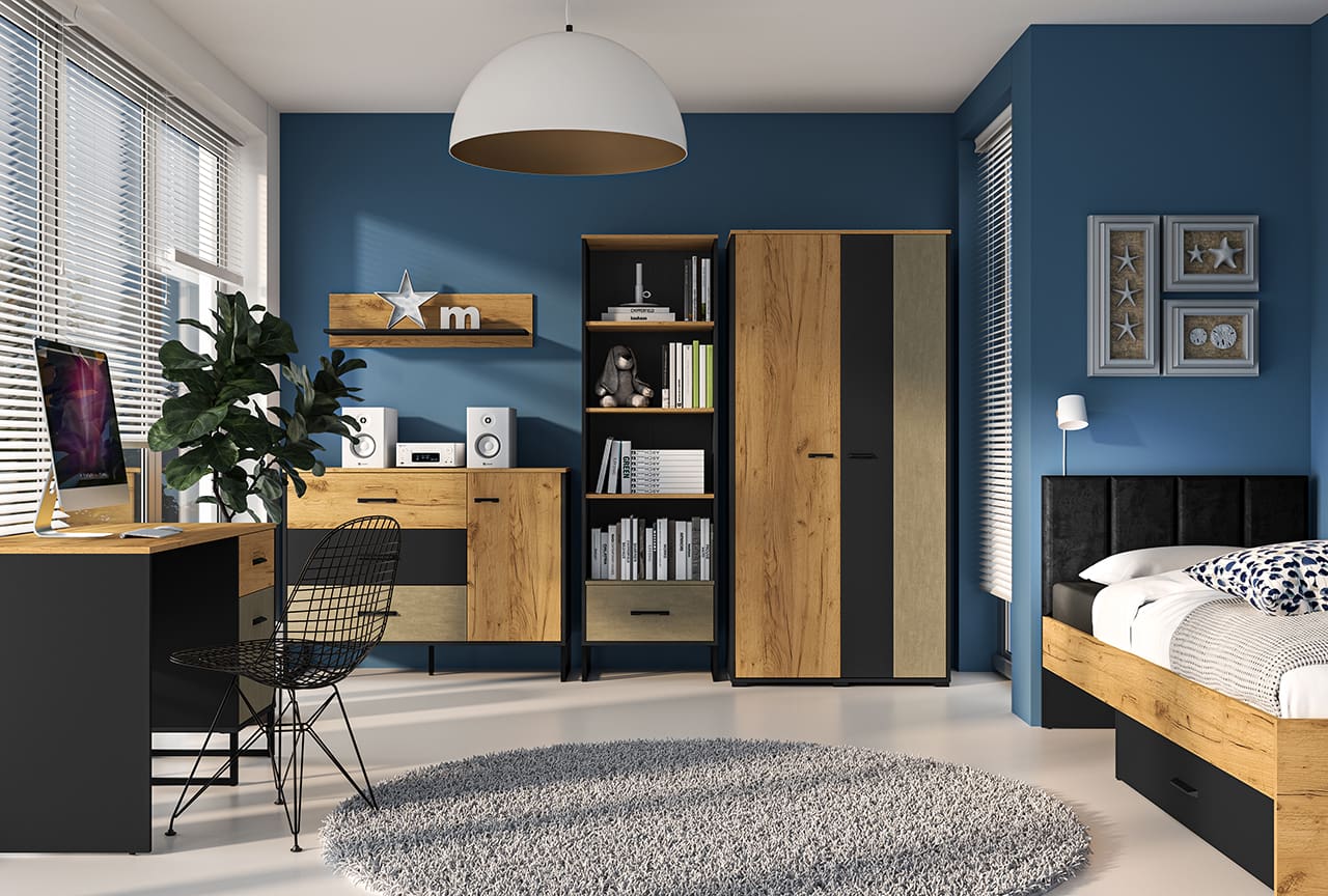 Komoda CLINT 05 dub craft zlatý / černá / prémiová ocel - Obrázek 7