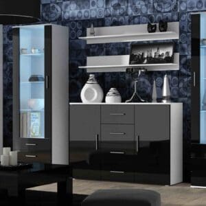 Obývací stěna BRNO 3B bílá / černý lesk