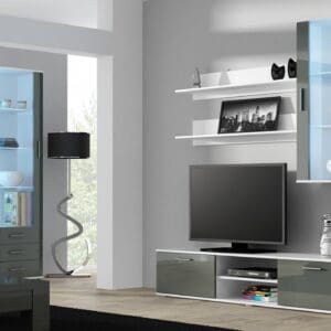 Obývací stěna BRNO 6F bílá / šedý lesk