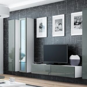 Obývací stěna GOVI GREY 15A bílá / šedý lesk