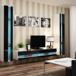 Obývací stěna GOVI NEW 3B bílá / černý lesk