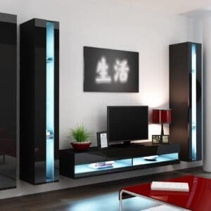 Obývací stěna GOVI NEW 6D černá / černý lesk