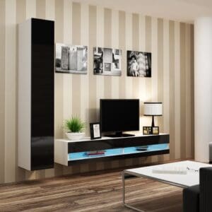 Obývací stěna GOVI NEW 9B bílá / černý lesk