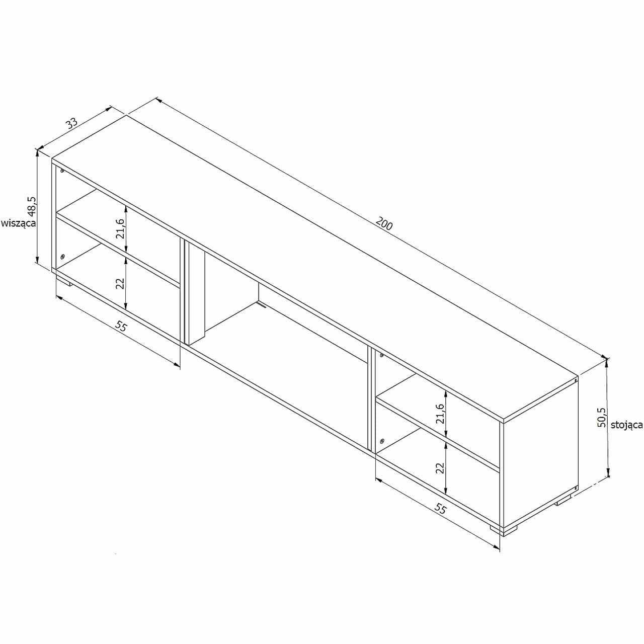 Komoda RTV LOOP 200 EF černá / krb černý - Obrázek 3