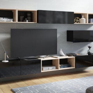 Obývací stěna CALABRIA 26 černá / černý lesk