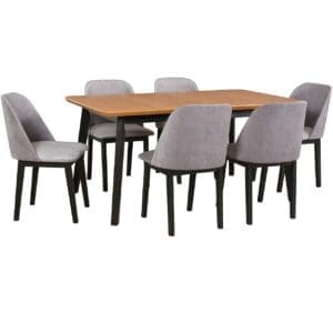 Stůl DS49 dubová dýha / černý + židle DK27 (6 ks) černá / 20B