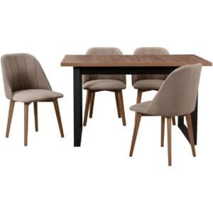 Stůl DS52 světlý ořech laminát / černý + židle DK29 (4 ks) světlý ořech / 30A