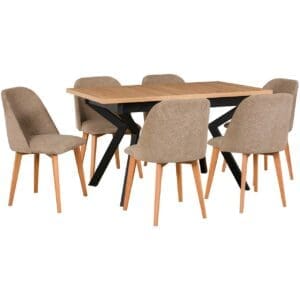 Stůl DS56 artisan laminát / černý + židle DK29 (6 ks) buk / 35A