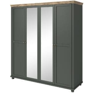 Skříň se zrcadlem TEVORA EV20 zelená / dub lefkas