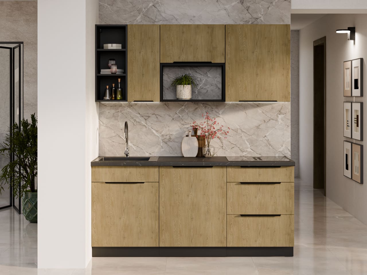 Dřezová skříňka 80 CAMERON 01 černá / dub cremona - Obrázek 3