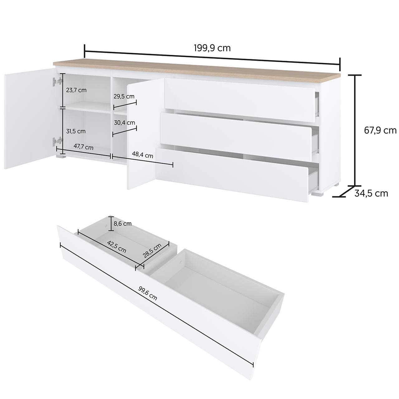 Komoda MUDO 28 bílá / dub mauvella - Obrázek 5