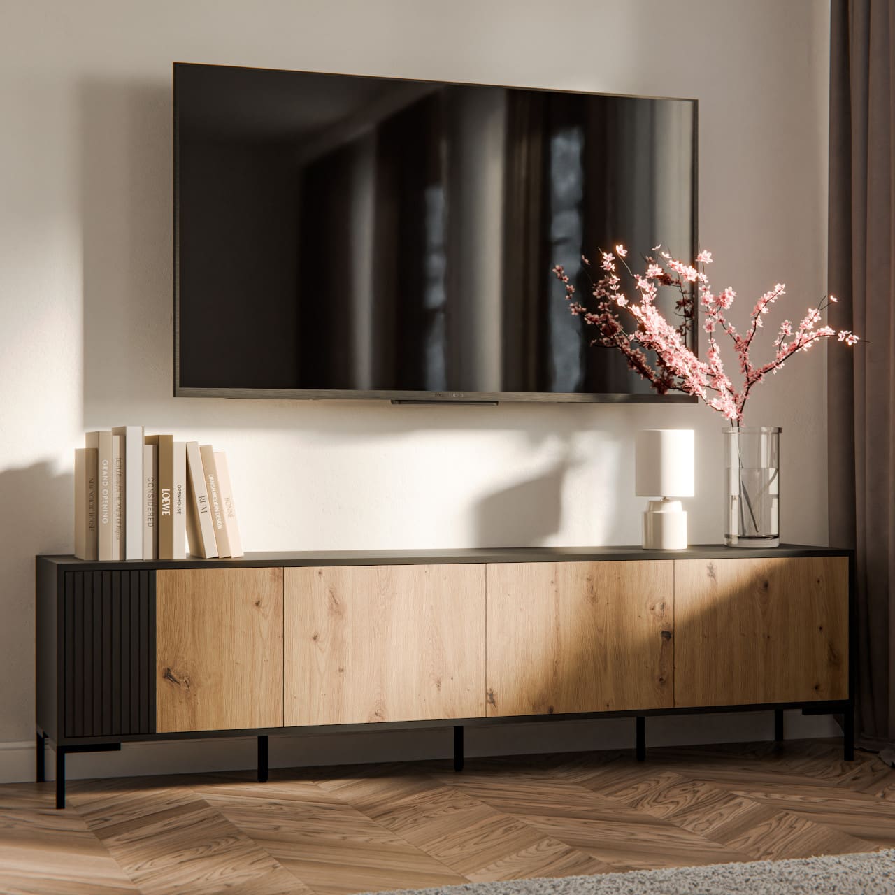 Komoda RTV CIMER 09 černý / dub artisan - Obrázek 4