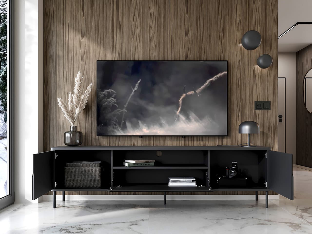 Komoda RTV RADIUS 180NC černý - Obrázek 5