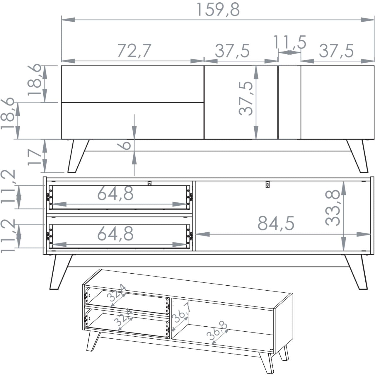 Komoda RTV SABLE 05 kašmír / černá - Obrázek 7