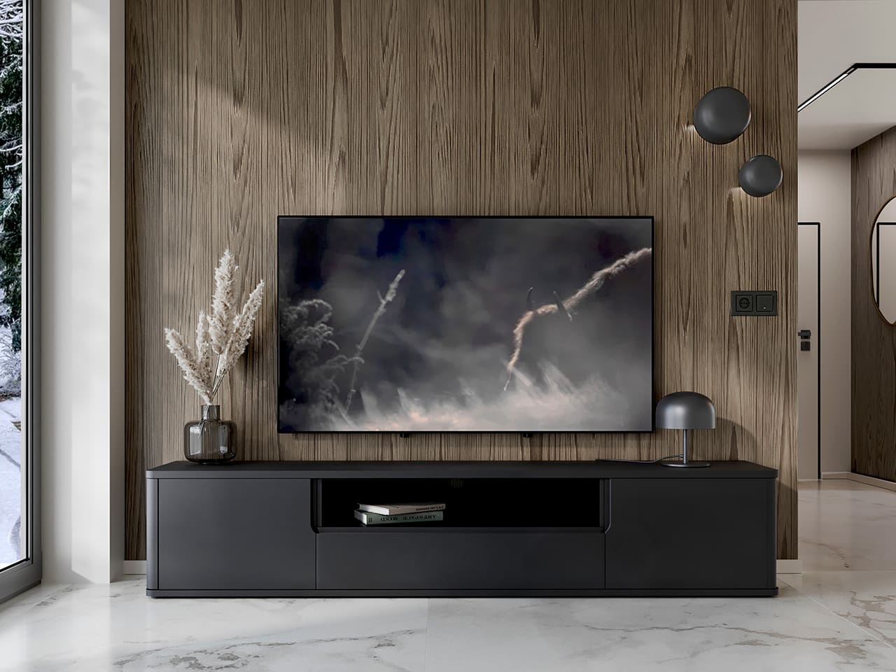 Komoda RTV závěsná RADIUS 180 Černá - Obrázek 4