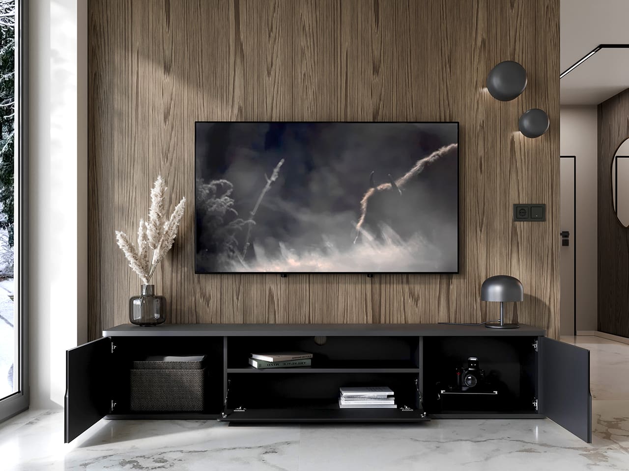 Komoda RTV závěsná RADIUS 180 Černá - Obrázek 5