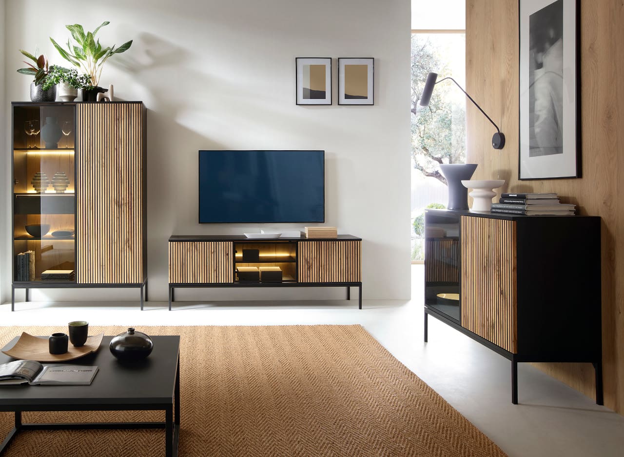 Vitrína SANTO 03 černá / dub wotan - Obrázek 6