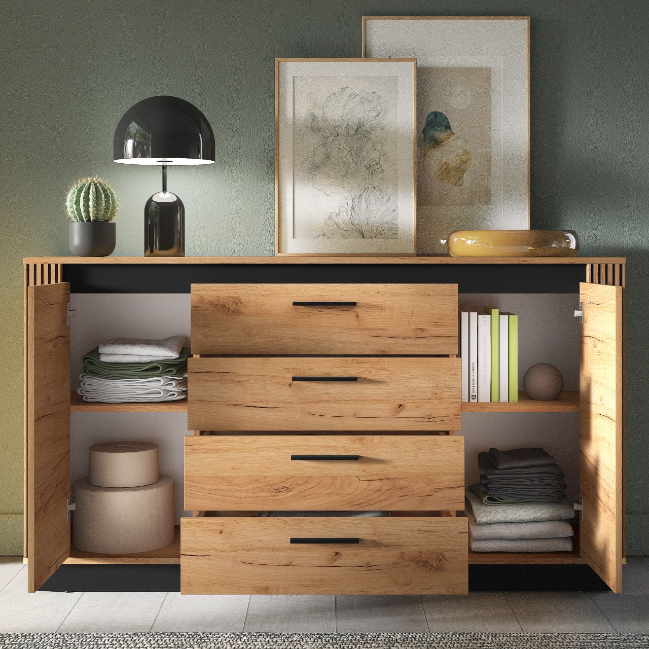 Komoda URSA 06 dub craft zlatý + černá - Obrázek 5