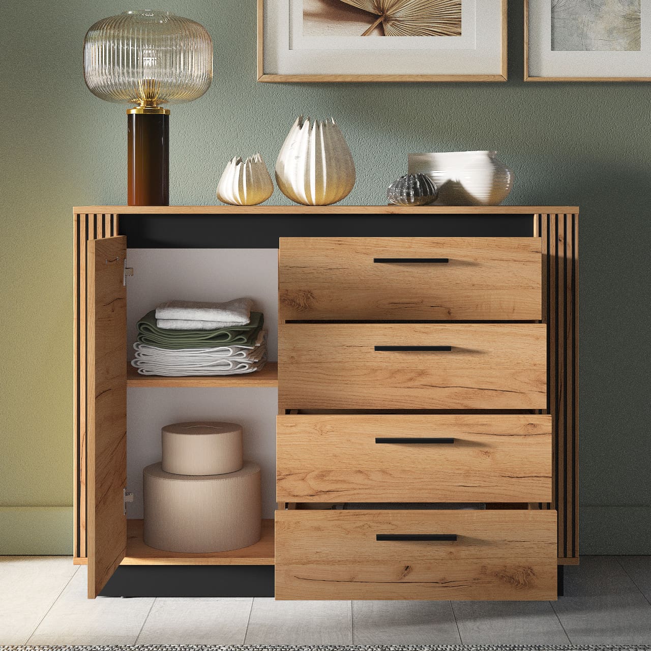 Komoda URSA 07 dub craft zlatý + černá - Obrázek 5