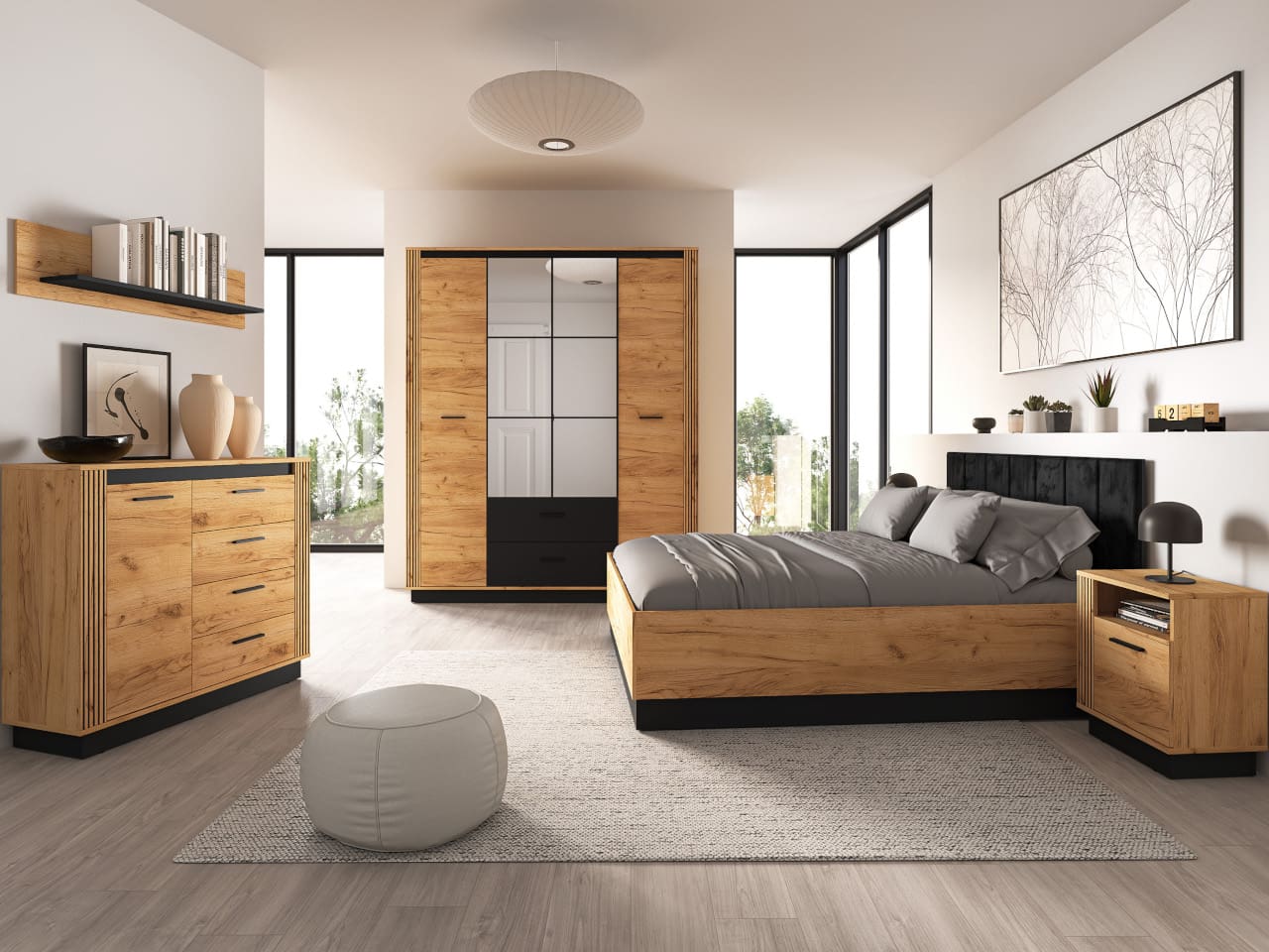 Komoda URSA 06 dub craft zlatý + černá - Obrázek 11