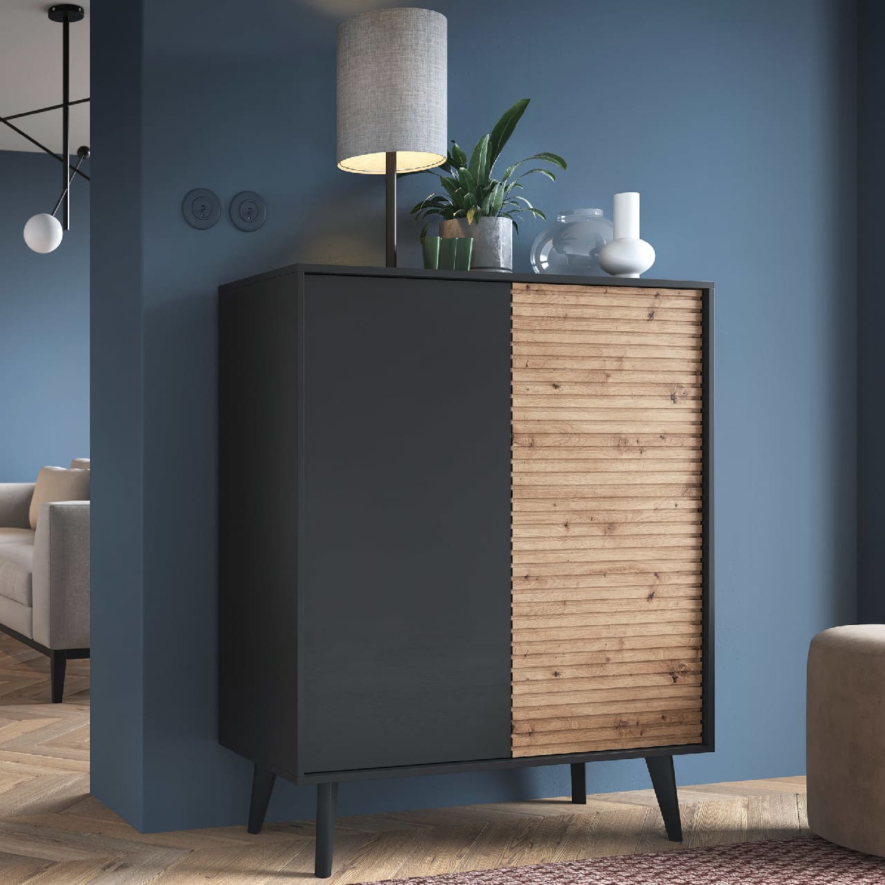 Komoda WOLLOW 03 černá / dub artisan - Obrázek 5