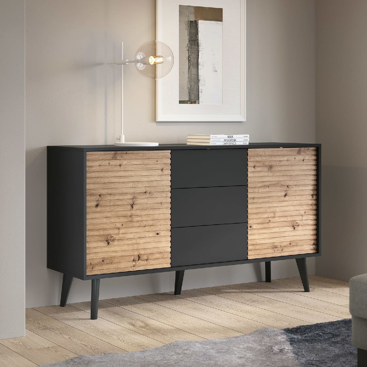 Komoda WOLLOW 05 černá / dub artisan - Obrázek 5