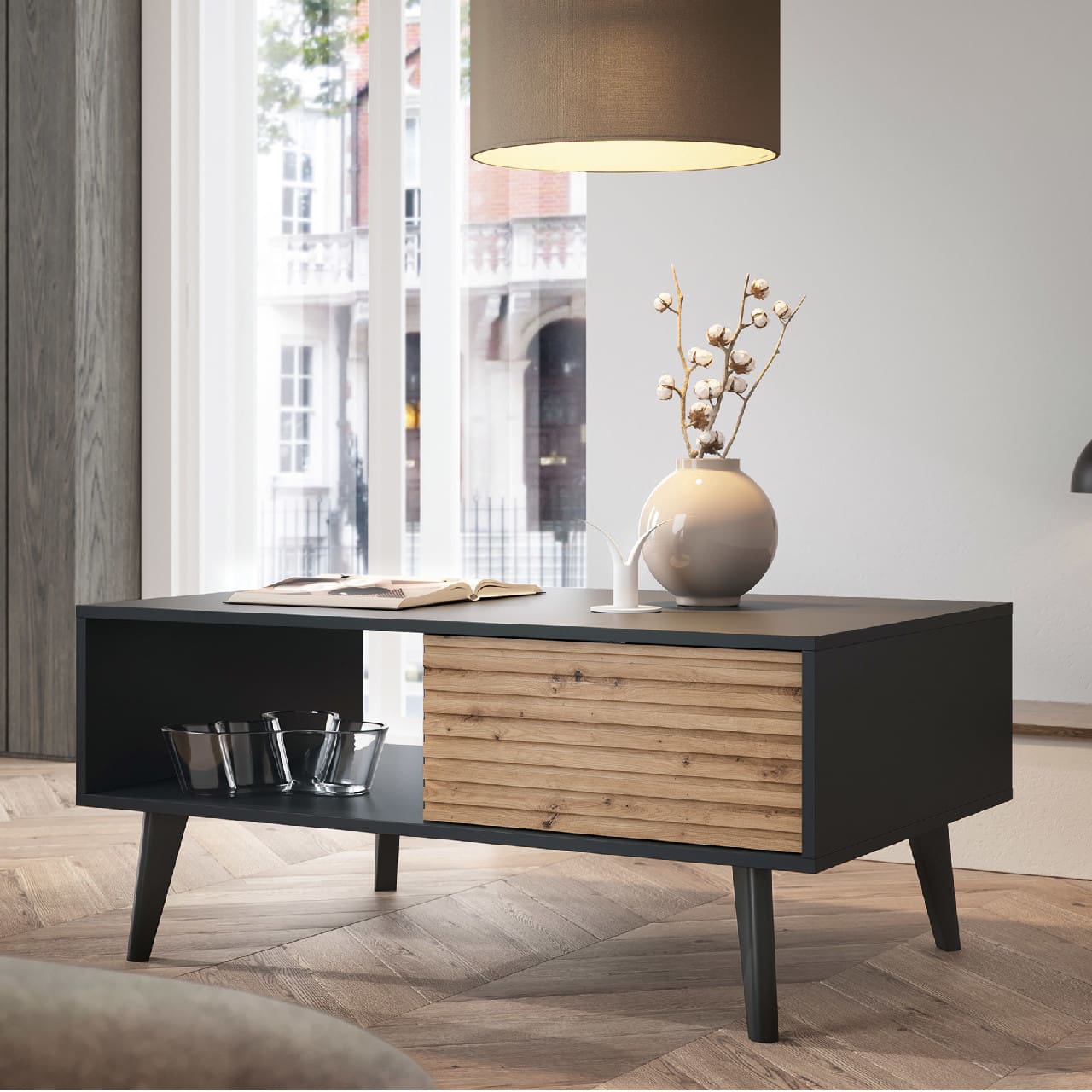 Konferenční stolek WOLLOW 06 černý / dub artisan - Obrázek 5