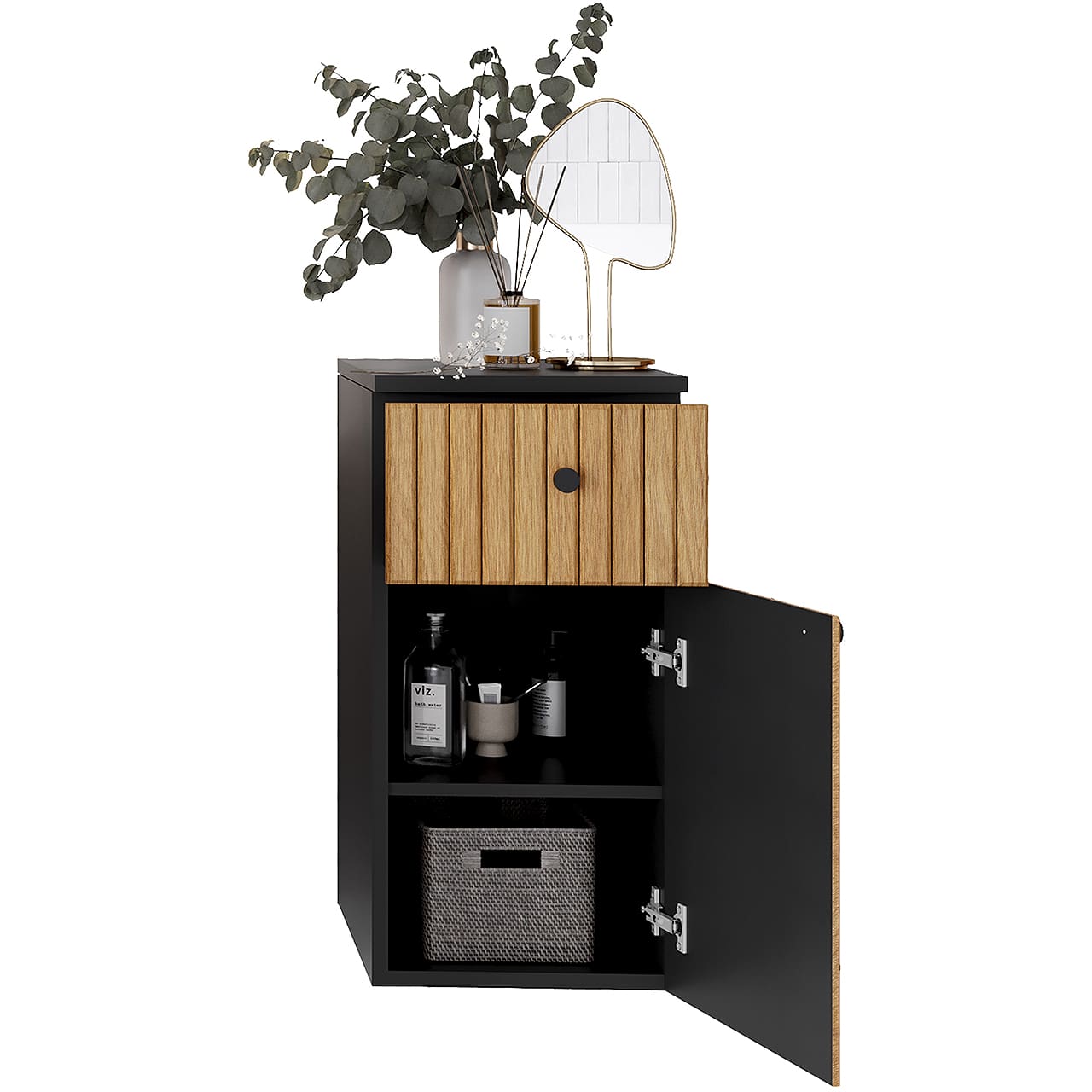 Koupelnová skříňka nízká ASTO 03 černý / dub - Obrázek 2