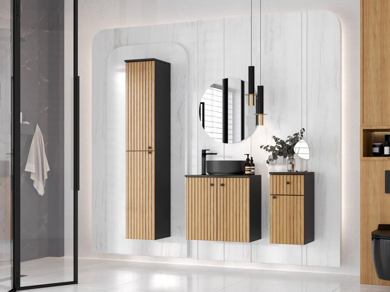 Koupelnová skříňka nízká ASTO 03 černý / dub - Obrázek 5