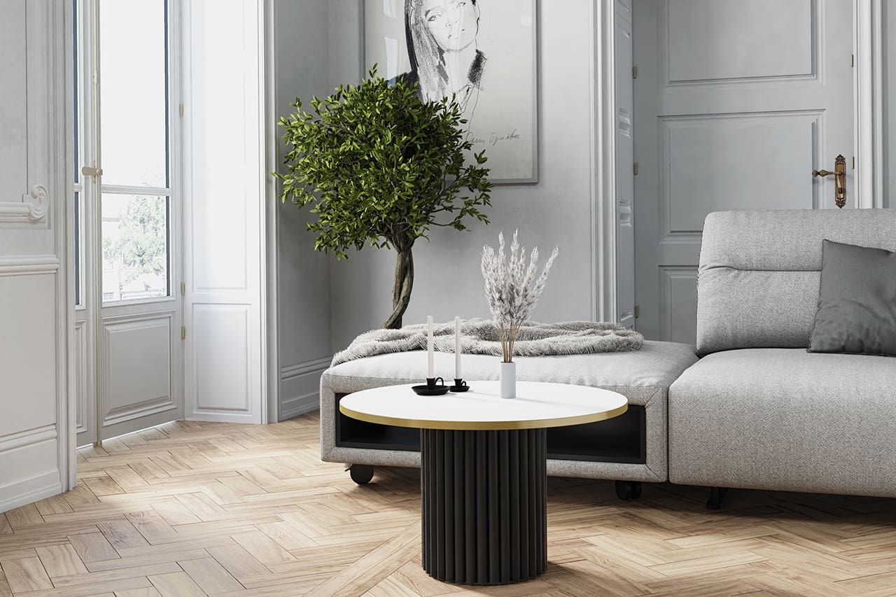 Kulatý stolek CASCANO černý / bílý + zlatý - Obrázek 2