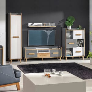 Nábytek do obývacího pokoje WERSA 2 antracit / dub riviera / briliantová bílá