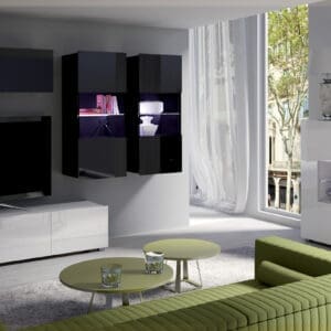 Nábytek do obýváku CALABRIA 6 černý / bílý lesk