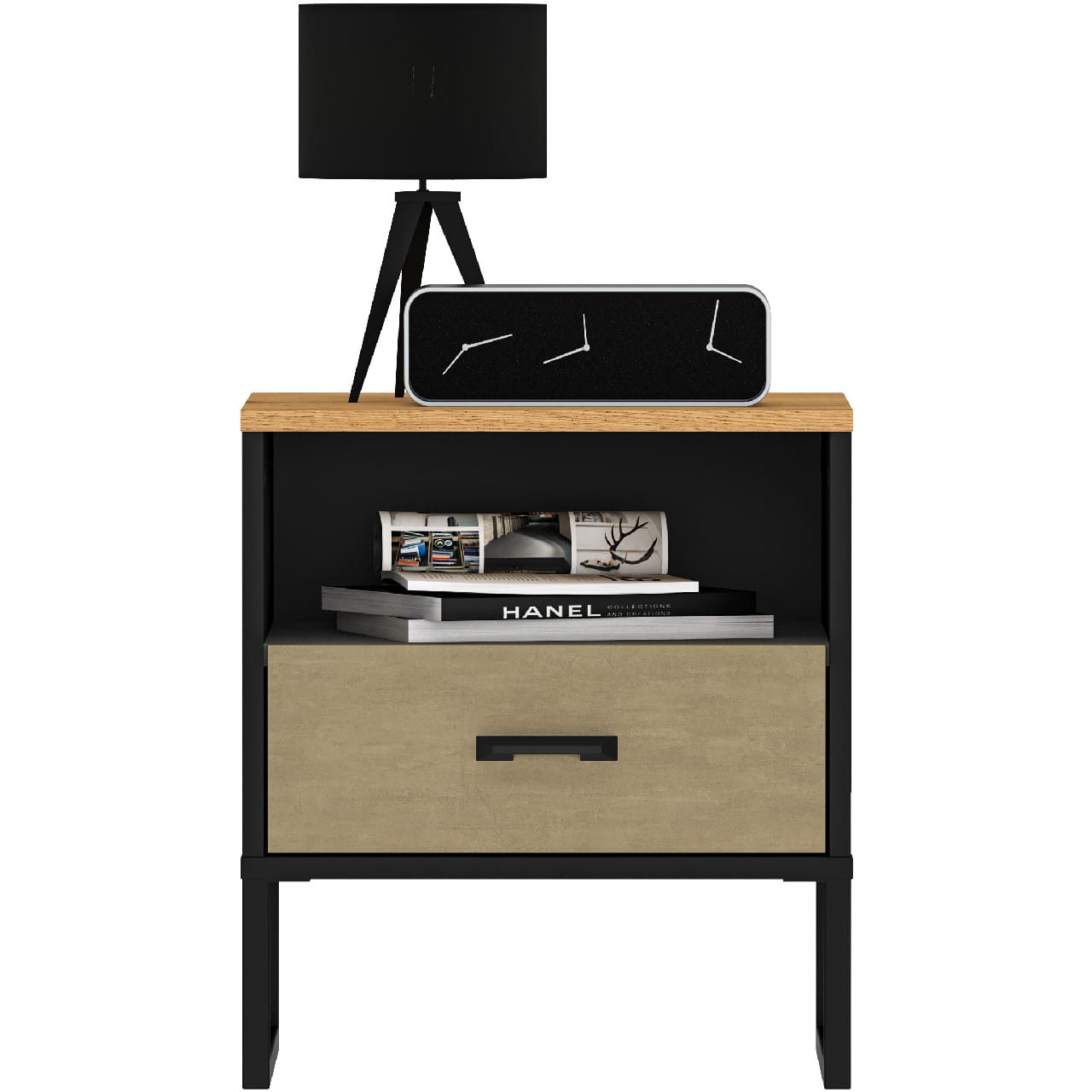Noční stolek CLINT 08 dub craft zlatý / černý / prémiová ocel - Obrázek 2