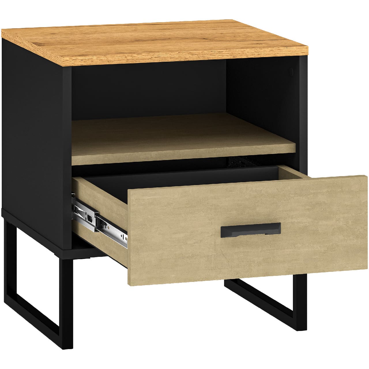 Noční stolek CLINT 08 dub craft zlatý / černý / prémiová ocel - Obrázek 3