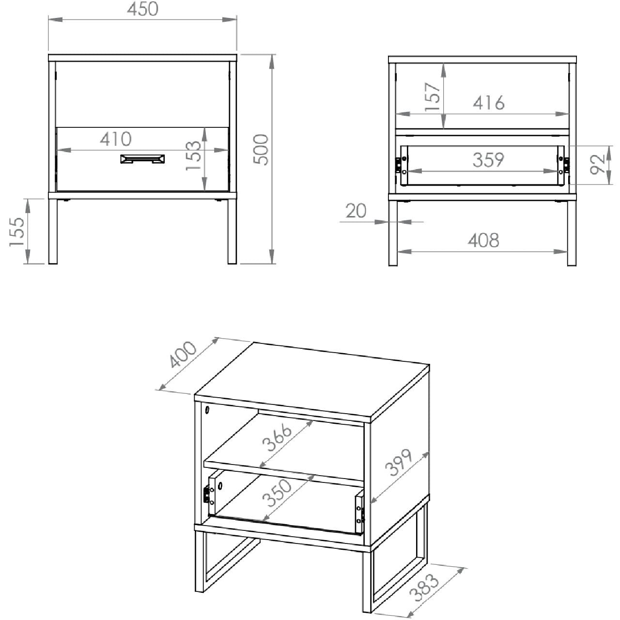 Noční stolek CLINT 08 dub craft zlatý / černý / prémiová ocel - Obrázek 4