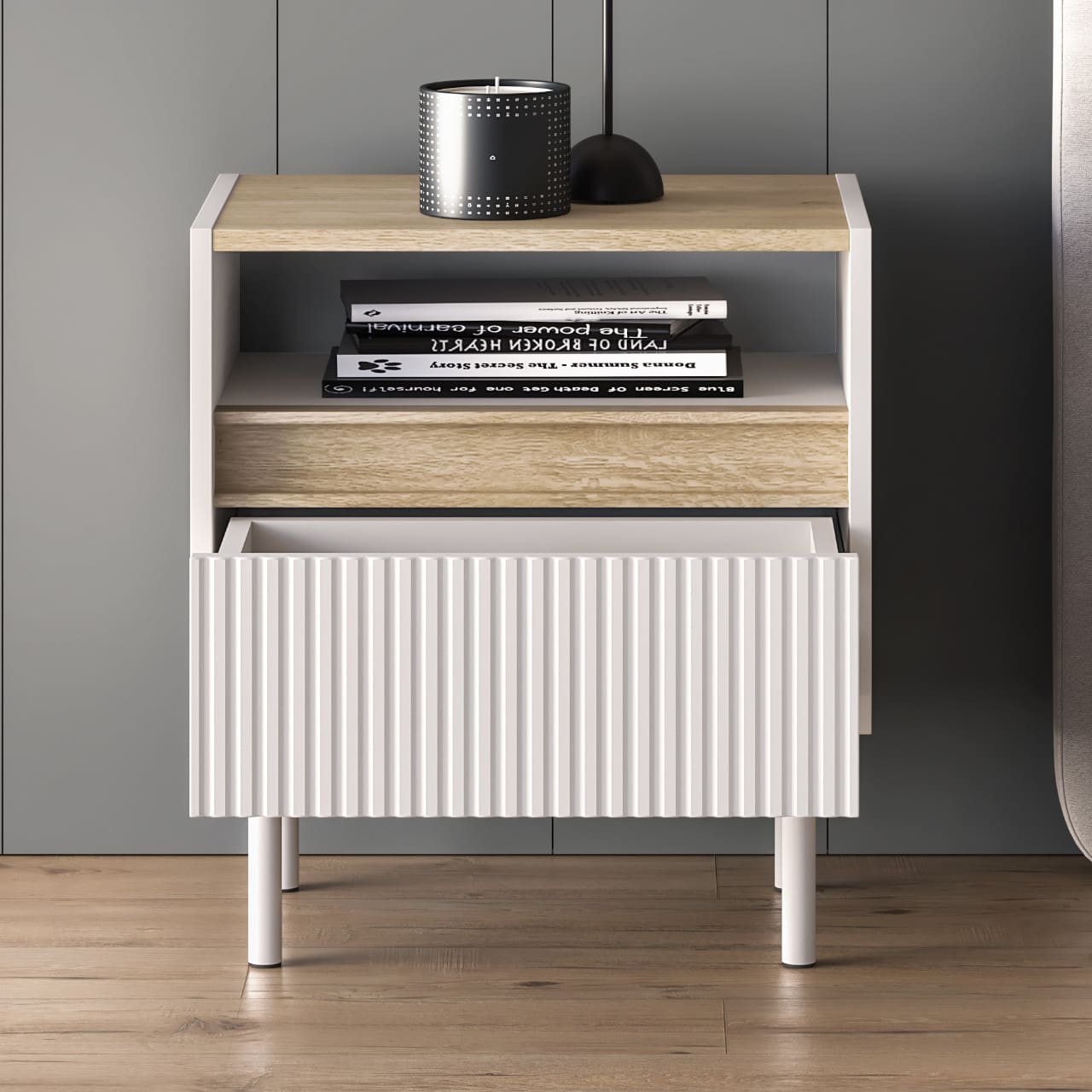 Noční stolek ERMITE 08 kašmír / dub cremona - Obrázek 6