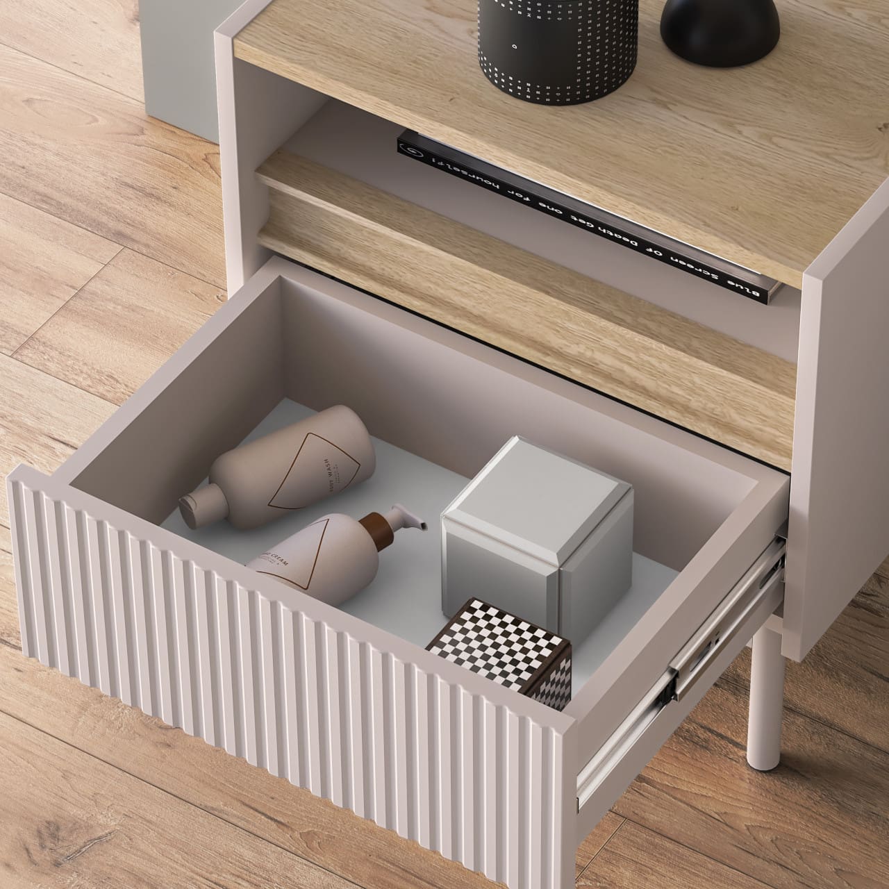 Noční stolek ERMITE 08 kašmír / dub cremona - Obrázek 7