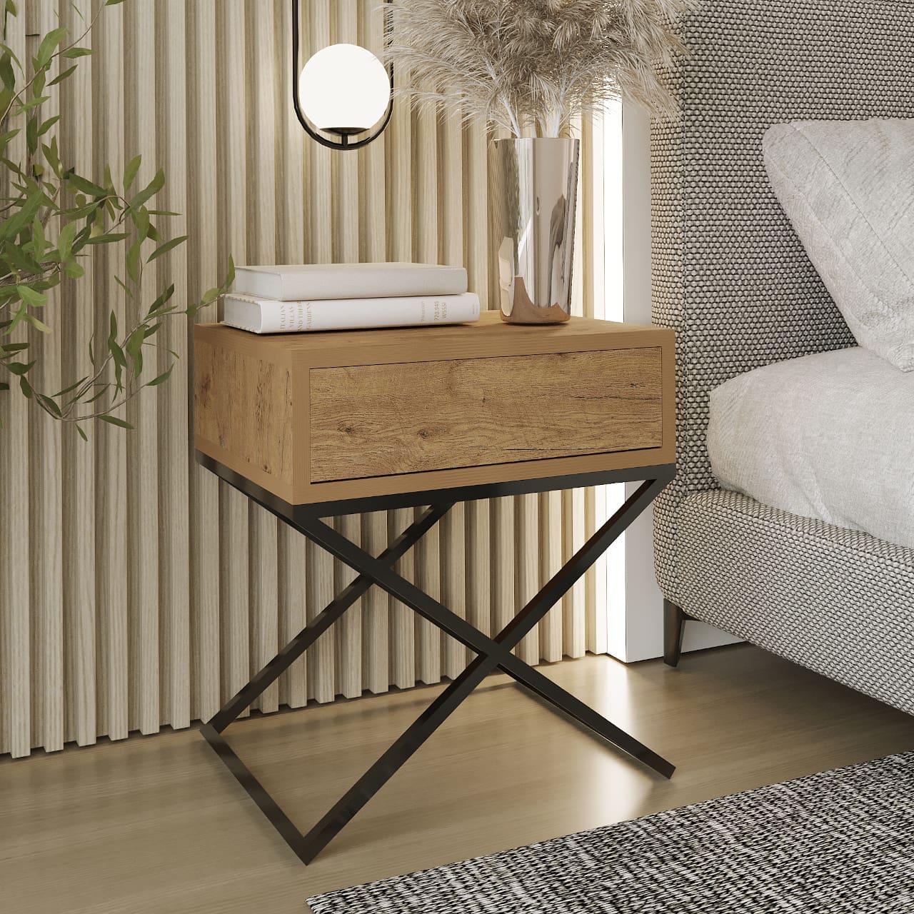 Noční stolek SIENA dub wotan / černý - Obrázek 3