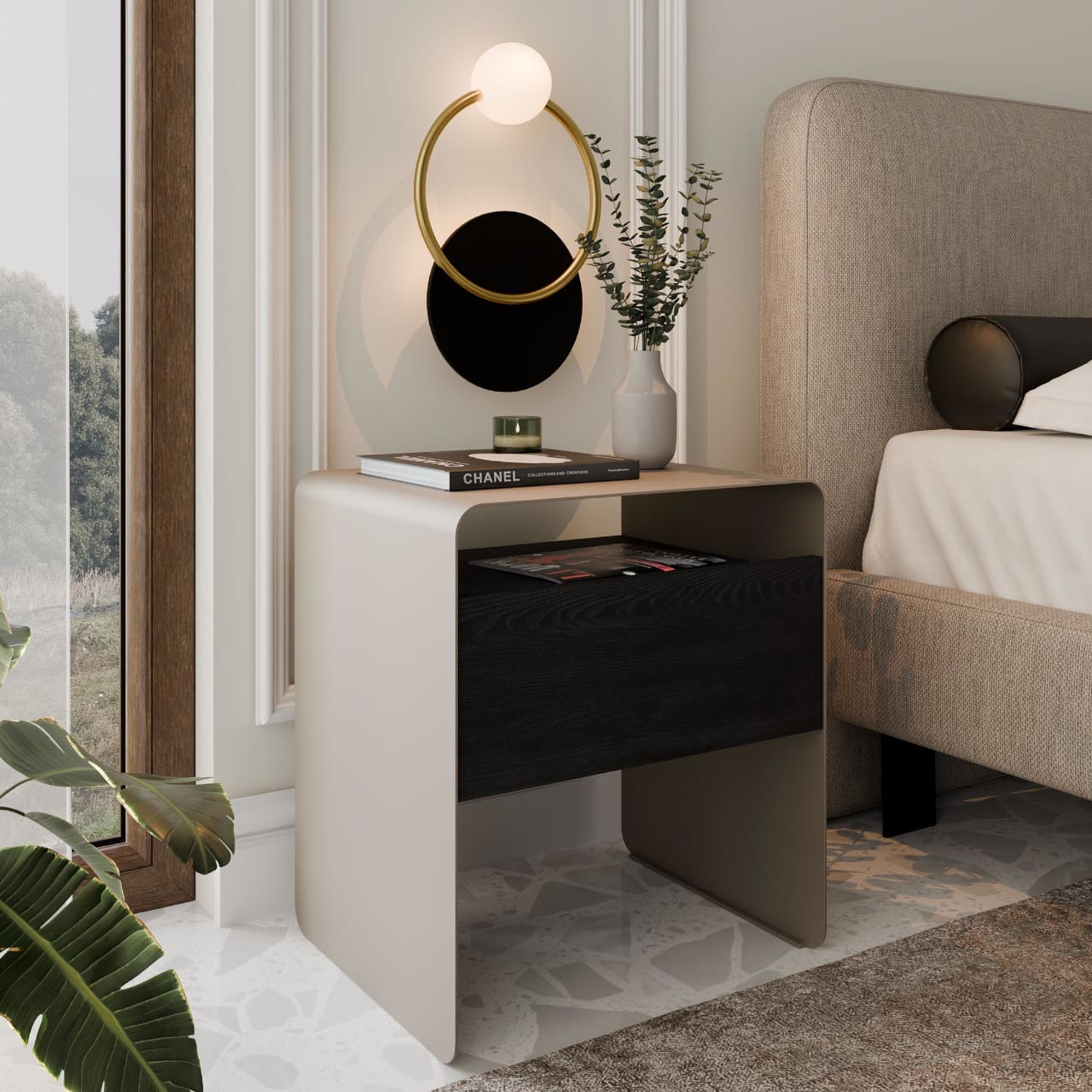 Noční stolek SOCHI kašmír / černé dřevo - Obrázek 3