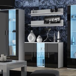 Obývací stěna BRNO 10B bílá / černý lesk