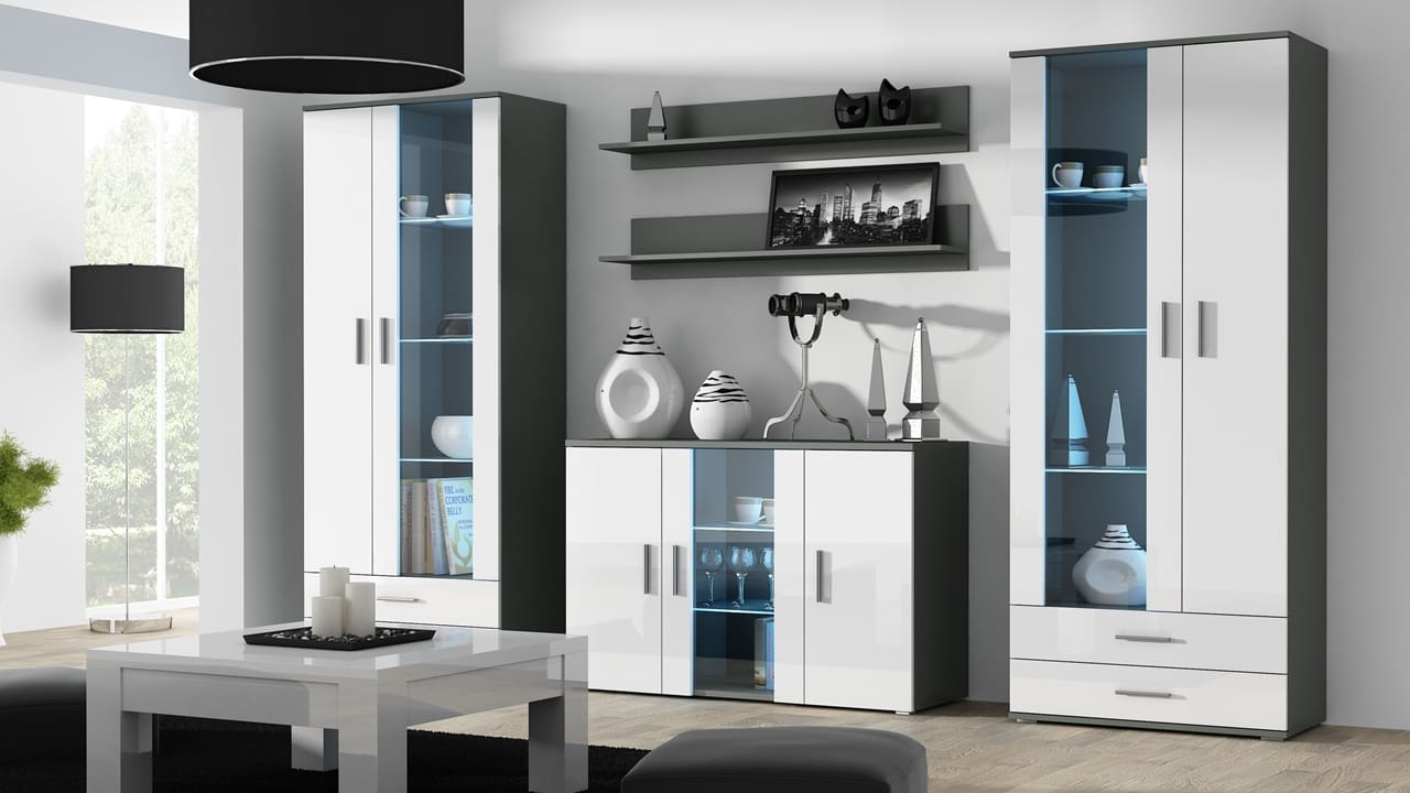 Obývací stěna BRNO 10G šedá / bílý lesk