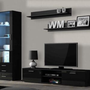 Obývací stěna BRNO 1D černá / černý lesk