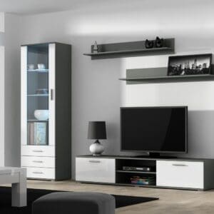 Obývací stěna BRNO 1G šedá / bílý lesk