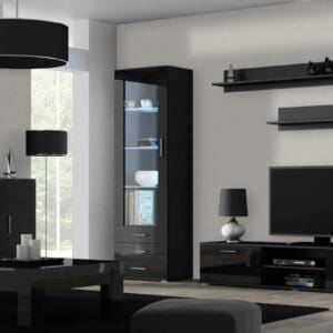 Obývací stěna BRNO 2D černá / černý lesk