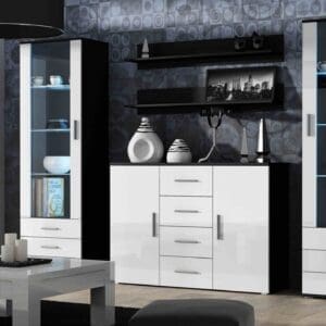 Obývací stěna BRNO 3C černá / bílý lesk