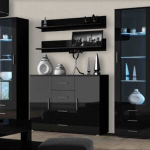Obývací stěna BRNO 3D černá / černý lesk