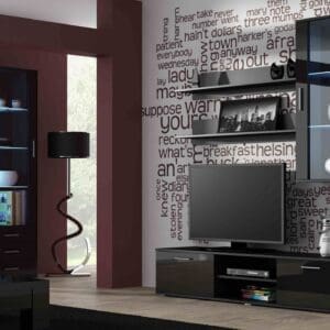 Obývací stěna BRNO 6D černá / černý lesk