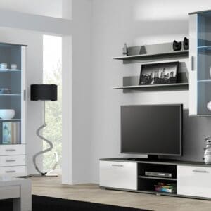 Obývací stěna BRNO 6G šedá / bílý lesk